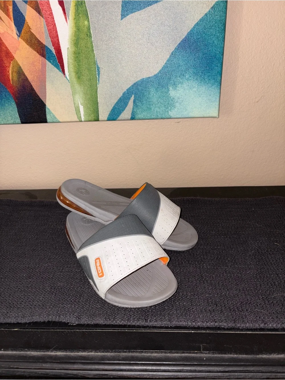 AND1 white & gray slides with orange accents casual lifestyle footwear size 8